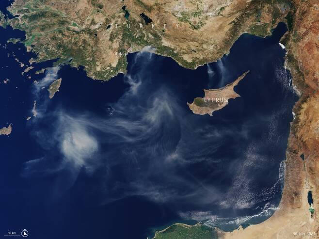 센티넬 위성이 지난달 30일 촬영한 지중해의 모습. 사진=ESA