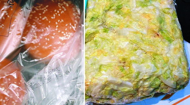 맥도날드 일부 매장에서 유통기한이 하루 지난 채 보관 중이던 햄버거 빵(왼쪽)과 양상추. 제보 영상 캡처