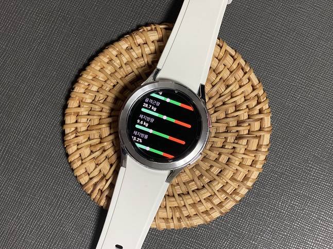 갤럭시워치4에서 체성분을 분석해 바로 확인이 가능하고, 스마트폰에서도 볼 수 있다. /사진=백유진 기자 byj@