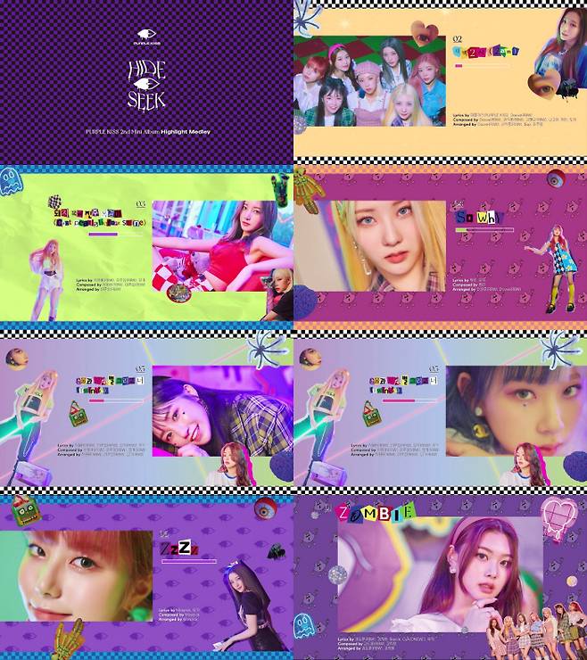 Balance Stone Purple Kiss (PURPLE KISS) introduced the songs from the new album self.Purple Kiss (Park Ji-eun, Na Go Eun, City, Ire, Yuki, Chain, Suan) presented the Highlight medley video of the second Mini album HIDE & SEEK (Hyde & Sik) through official SNS at 0 oclock today (6th).The released video shows Purple Kiss appearing directly to introduce the songs from HIDE & SEEK.He boasted a perfect harmony by singing six songs from this album live, including the title song Zombie, 2am in the morning, Porco Rosso, Cast pearls before swine, So WhY, Tears and jewels, stars and you (Twinkle) and ZzZz ...The title song Zombie is an attractive song with an aggressive bass sound and a funky guitar sound, likening the relationship with a favorite person as a zombie caught up.The addictive melody line and humorous lyrics add to the kitsch charm of Purple Kiss.HIDE & SEEK also includes 2 am at dawn, which expresses the retro sound of the Motown genre in the style of Purple Kiss, Porko Rosso neck with impressive candid lyrics on a popping trap beat, Cast pearls before swine, and Funky guitar and retro new guitar with member chains own song It contains songs of various genres such as So WhY in the nudisco genre with the song, Tears and Jewels, Stars and You, which combines mysterious melody and poetic lyrics, and ZzZz, which can meet the emotions of Purple Kiss matured in sweet tone.Purple Kiss will announce its second Mini album HIDE & SEEK on the 8th.It is a comeback for six months after its debut album INTO VIOLET (Into Violet) and all members will participate in the album work to demonstrate their further growing musical capabilities and wide spectrum.In particular, Purple Kiss, who took a unique concept of K-pop fans eyes, transforms into a theme stone through this activity.Purple Kiss, which adds a kitsch sensibility to the horror concept, will be painted in purple this fall with the highlight charm of Purple Kiss.On the other hand, Purple Kiss will announce the second Mini album HIDE & SEEK at 6 pm on the 8th and comeback.