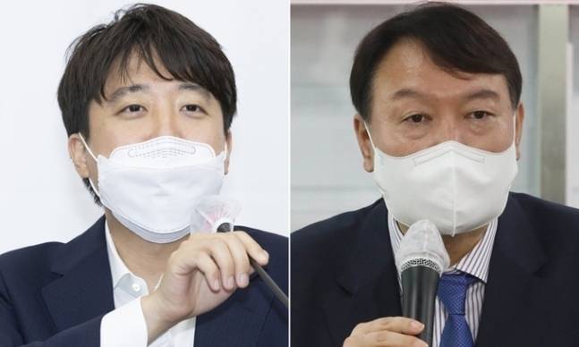 이준석 국민의힘 대표와 윤석열 국민의힘 대선후보. 연합뉴스