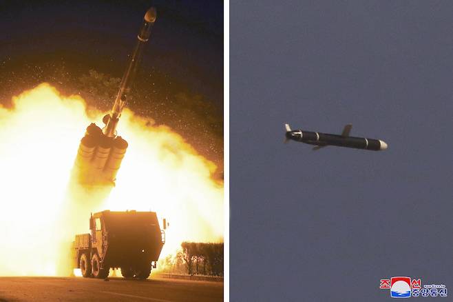 북한 국방과학원은 9월 11일과 12일 새로 개발한 신형장거리순항미사일시험발사를 성공적으로 진행했다고 조선중앙통신이 13일 보도했다. 평양|조선중앙통신·연합뉴스