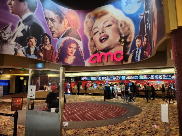 미국 최대 극장 체인인 AMC 엔터테인먼트 주가는 올 들어 26배 넘게 뛰었다. 뉴저지의 한 쇼핑몰에 위치한 AMC 극장 모습.  /뉴저지=조재길 특파원
