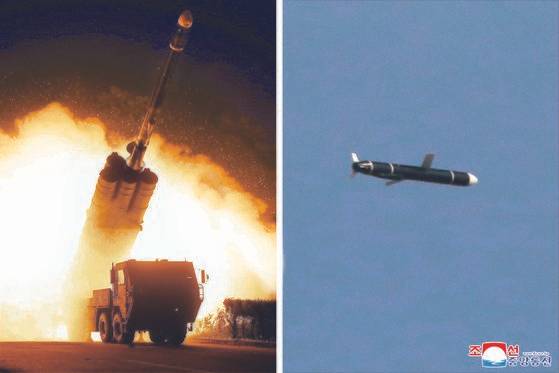 북한이 13일 관영매체를 통해 시험발사에 성공했다고 밝힌 신형 장거리 순항미사일 [뉴스1]