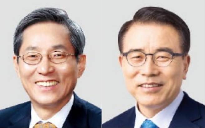 윤종규(왼쪽) KB금융 회장과 조용병 신한금융 회장.