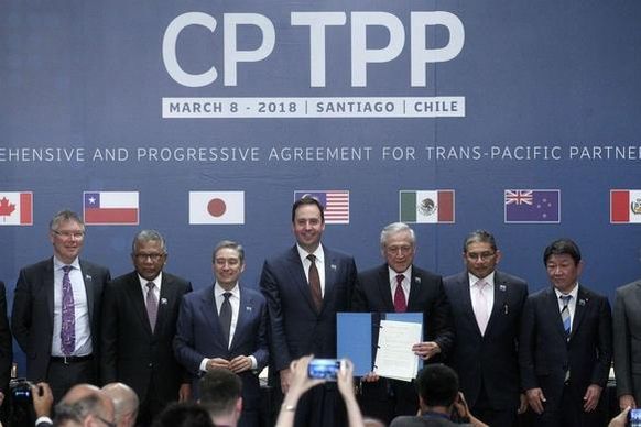 2018년 3월 CPTPP 회원국들의 각료들이 참석한 서명식.
