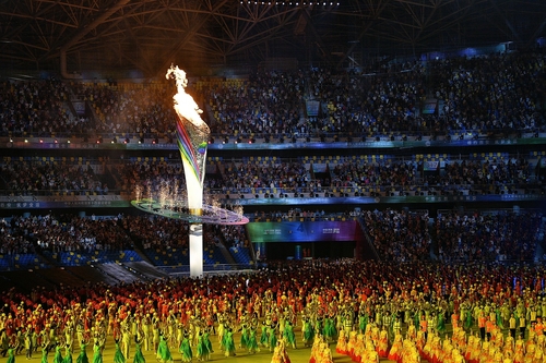 Cauldron is lit during the opening ceremony for China's 14th National Games in Xi'an.
