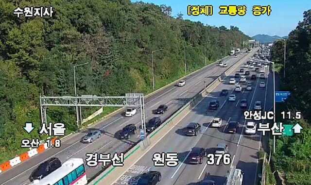 추석을 앞둔 19일 오후 차량 이동 행렬. (사진=한국도로공단 CCTV캡쳐)