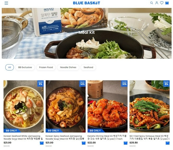 싱가포르 한식 온라인 판매 사이트 '블루 바스켓'에서 프레시지의 한식 밀키트를 판매하고 있는 모습. / 프레시지 제공