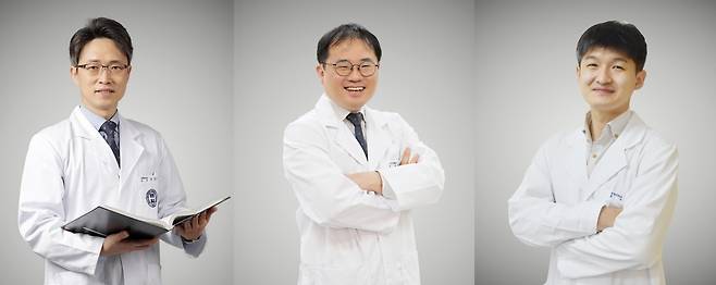(왼쪽부터)손병관 의정부을지대병원 소화기내과 교수, 김정환 가정의학과 교수, 최동선 응급의학과 교수./사진제공=의정부을지대학교병원