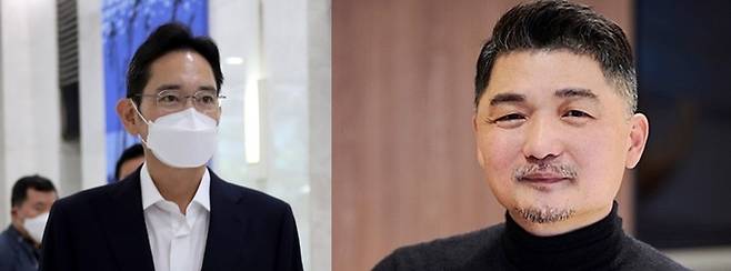 이재용 삼성전자 부회장(왼쪽)과 김범수 카카오 이사회 의장(오른쪽). 연합뉴스, 카카오 제공