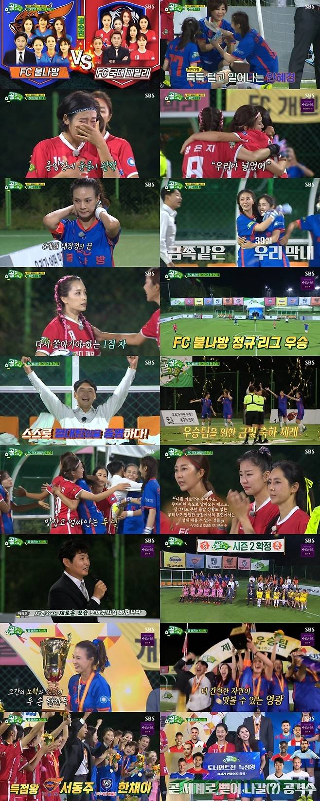 Seoul=) = Kick a goal FC Bull moths have been crowned regular UEFA Champions League championsOn the SBS entertainment program Kick a goal (hereinafter referred to as Golden Girl), FC Bull moth (director Lee Chun-soo/Park Sun-young Shin Hyo-beom, Johana Song Eun-young, Ahn Hye-Kyung Seo Dong-joo) and FC National University Family (director Kim Byung-ji/Han Chae-ah Shim Ha The final final result of the semi-euyun Yang Eun Ji Nam Hyun-hee Park Seung-hee) was revealed.With the opening goal of Seo Dong-joo, the moths were one point ahead, and goalkeeper Ahn Hye-Kyung, who was preventing the onslaught of the national family, was injured.Ahn Hye-Kyung, who bumped into Han Chae-ah, put in the missing lens and relieved everyone with a waking up again.The forward pressure of the fire moths caused the national family to fail to connect with the attack, and the pass was blocked. Eventually, the first half ended at 1:0.The national family has shrunk, and Shim Ha-eun tears in a sense of pressure.However, when the second half began, the National Family regained its vitality and began to push the moth.With the menacing goals ensuing, the famous Seohyun beat Shin Hyo-beom to quickly knock on the ball, and the inundated Han Chae-ah scored a miracle equalizer by connecting the ball from Ahn Hye-Kyung.After allowing the equalizer, the embarrassed moth and the national family who broke down tears in the equalizer all caught up and Kyonggi resumed.Ace Park Sun-young was dedicated to defense in the attack of the National Family, and the National Family continued to create chances.Lee Chun-soo asked for the operation time, and Lee Chun-soo cheered on the tired moth, saying, Since you have played soccer for eight months, you are a soccer player, now a mental fight, a desperate team wins.With the Kyonggi resumed and the battle continued, the moths quickly attempted to attack through the guarded national family and created a threatening scene.Seo Dong-joo then scored a multi-goal with a surprise goal.The National Family did not give up, but goalkeeper Yang Eun Ji joined the attack, but the fire moth kept the goal to the end and Kyonggi ended.The first champion, Bull Moth, succeeded in winning two consecutive victories and became the first regular UEFA Champions League champion.The two teams were impressed by the way they were touching each other after Kyonggi ended.SBS President Park Jung-hoon, who participated in the awards ceremony, declared, I hope you will show me a new look in Season 2.The bronze medal, the World Clath, the silver medal, the national family, and the gold medal were called the fire moth. The fire moth won the championship trophy and the gold medal and won 10 million won.The top scorer was Seo Dong-joo of the moth and Han Chae-ah of the National Family.Then, the all-star game to be held together by the members of the Golden Girl Choi Jung-ye was anticipated.On the other hand, SBS Kick a goal is a program that is made by the sincere soccer players and the Korean Legend Taegeuk warriors.
