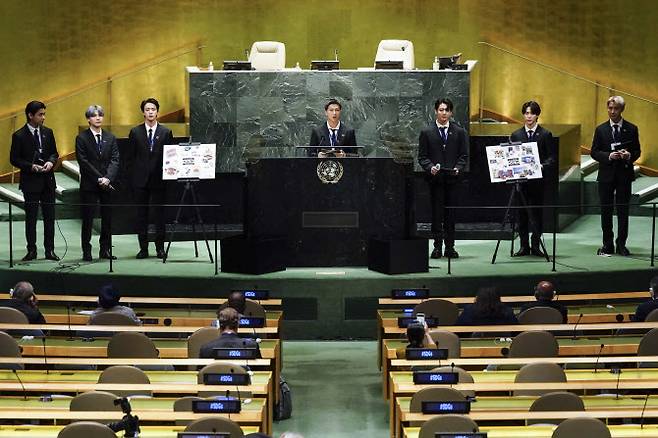 ‘제76차 유엔총회’에 참석한 방탄소년단(사진=빅히트 뮤직)