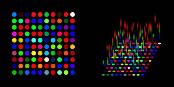 '각서1'의 도식과 '스펙트럼'을 해석한 그림. X·Y·Z축에 빛을 입히는 식으로 이상이 2차원 공간에서 3차원을 표현하려 했다고 해석했다. 사진 GIST