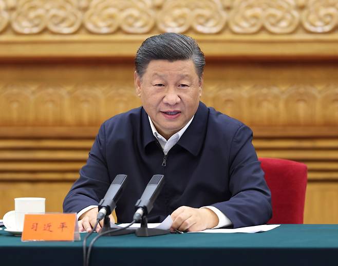 시진핑 중국 국가주석이 2021년 8월 28일 베이징에서 열린 중앙민족공작회의에서 연설하고 있다. /연합뉴스