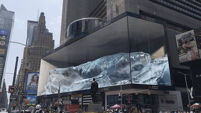 지난 7월 미국 뉴욕 타임스스퀘어에서 선보인 디지털 고래(Whale#2) 영상. /디스트릭트