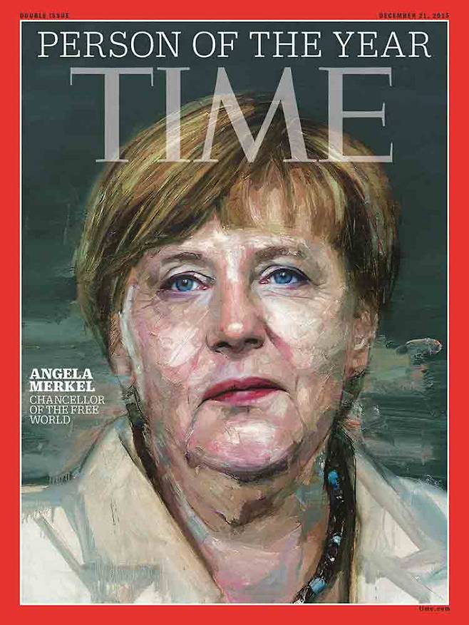 앙겔라 메르켈 독일 총리가 미국 시사주간지 타임에 의해 2015년 올해의 인물로 선정돼 표지를 장식하고 있다. 타임은 유로존 금융위기와 시리아 난민 사태를 해결하는 데 일조한 메르켈 총리를 “사실상 유럽연합(EU)의 지도자”라고 평가했다. 타임 홈페이지 캡쳐