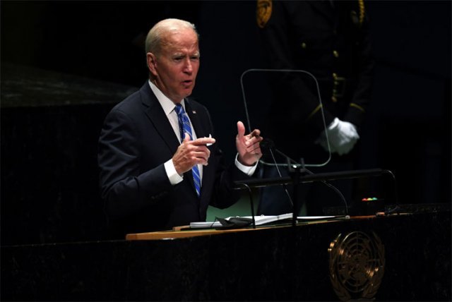 조 바이든 미국 대통령이 취임 후 처음으로 유엔총회에서 연설하는 모습. 그는 한반도 비핵화를 비롯해 코로나19, 기후변화, 중국과의 관계 등 다양한 이슈에 대해 의견을 내놓았다. 뉴시스