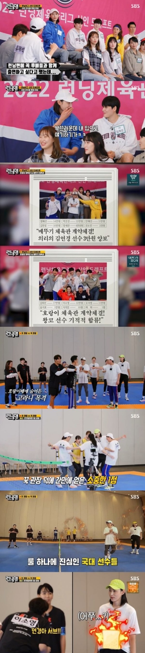 Running Man, which aired on the 26th, recorded TV viewer ratings of 6.3% (hereinafter based on Nielsen Korea Seoul Capital Area).The main indicator and target indicator of advertisers, 2049 TV viewer ratings, showed 4.2% (hereinafter based on Nielsen Korea Seoul Capital Area).Top TV viewer ratings per minute jumped to 9.4 per cent.The show was decorated with the UEFA Champions League rookie draft, and the womens volleyball team Kim Yeon-koung, Kim Hee-jin, Oh Ji-young, Yeum Hye-Seon, Park Eun-jin, Ahn Hye-jin and Lee So-young appeared The sun cheered everyone.Kim Yeon-koung said, I hear a lot of stories about Lee Kwang-soo, and I will fill the vacancy today.The draft, which consisted of a surprise progress by the caster, was made by Yoo Jae-Suk, who was reborn as the director according to the results of the race last week, along with Kim Jong-kook, the head of the Hung-Kwan.Kim Jong-kook had to negotiate Salary with the players with 990,000 One, Yoo Jae-Suk silver 1.3 million One, and the players had to have a volleyball before the draft and have to be evaluated by Choices for speed and playing.If Running Man members laughed, the volleyball team players showed off their ability to play well by showing fast spikes.Kim Hee-jin, who showed 70km / h, chose to go to the tiger gym at the top Salary 170,000 One, and Oh Ji Young, Lee So Young, Haha, Ji Suk-jin and Song Ji-hyo also joined.Kim Yeon-koung, 60km/h, offered his Salary 30,000 One to join Yang Se-chan to Choices the Grasshop Gym.Park Eun-jin, Yeum Hye-Seon, Ahn Hye-jin and Jeon So-min also headed to the grasshopper gym.The first Battle was a football: a hand-held Libero, with both teams Choices Haha and Kim Yeon-koung and added tension to the intense rally from the start.However, unexpected options Do not write honorific words emerged as a variable, and Kim Jong-kook and Yoo Jae-Suk, the two team managers, fell into Kim Jong-kook and Yoo Jae-Suk were reprimanded for each mistake, and each time they scored, they were tired of the energy of the players who showed that world tension and predicted a tough battle in the future.In particular, Kim Yeon-koung bombarded the nagging scene when Yoo Jae-Suk made a mistake with rib blocking, and the scene took the best one minute with 9.4% of the best TV viewer ratings per minute.Next weeks show will be followed by a fiery battle of both gymnasts with the final result of the foot volleyball Battle.