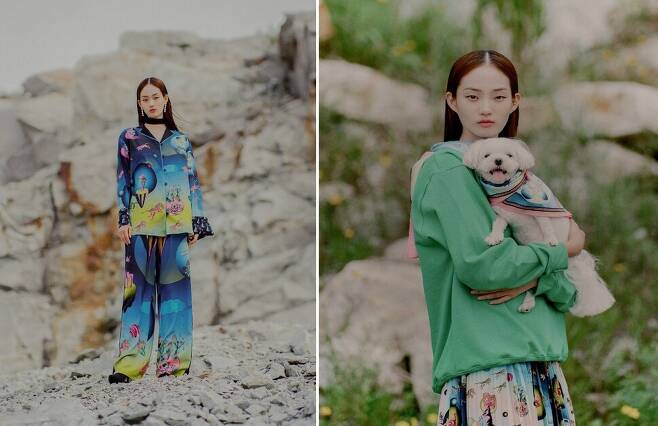 갤러리아백화점이 국내 최초 비건패션 브랜드 ‘비건타이거’, 모델 신현지씨와 함께 개발한 생명존중 메시지를 담은 패션을 선보였다. 갤러리아 제공