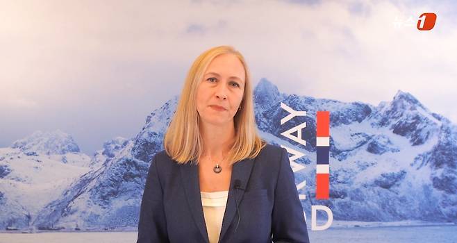 30일 온라인 생중계로 진행된 뉴스1 '미래유통혁신포럼(RFiF) 2021'에서 레나테 라센 노르웨이 수산물 위원회 CEO가 발표를 하고 있는 모습.© 뉴스1