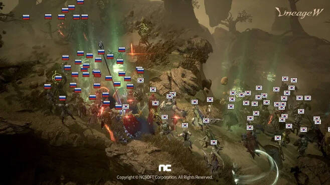 엔씨소프트가 11월 출시하는 모바일 게임 ‘리니지W’의  국가대항전 화면. 엔씨소프트 제공