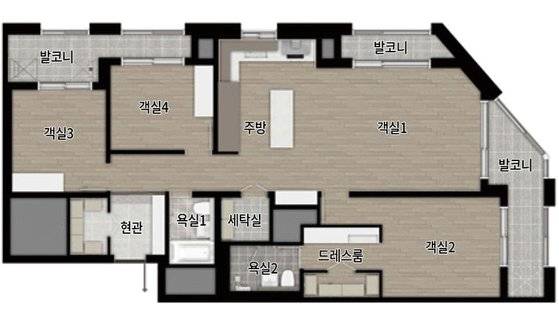 서울 강서구 마곡지구에 분양한 생활숙박시설 롯데캐슬르웨스트 전용 111㎡ 평면도. 생활숙박시설이어서 침실이 아닌 객실로 표시했다.