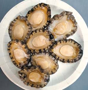 껍데기를 제거하고 순살만을 분리한 다음 익혀 냉동한 자숙 순살 전복.