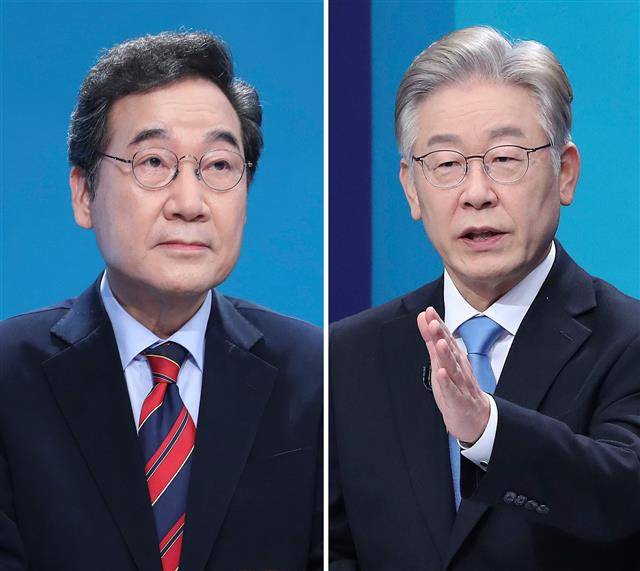 이재명-이낙연 ‘대장동 충돌’ - 더불어민주당 대선 경선 후보인 이재명 후보와 이낙연 후보가 5일 경기 부천시 OBS경인TV에서 열린 더불어민주당 제20대 대통령선거 후보자 방송토론회에 앞서 토론 준비를 하고 있다. 2021.10.5 국회사진취재단