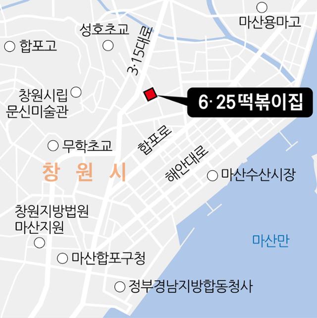 창원시 마산합포구 6·25 떡볶이집 위치. 한국일보