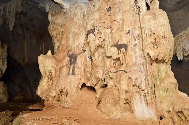 말레이 국립유산부가 공개한 5∼10세기 추정 동굴벽화 [말레이시아 국립유산부 페이스북·재판매 및 DB 금지]