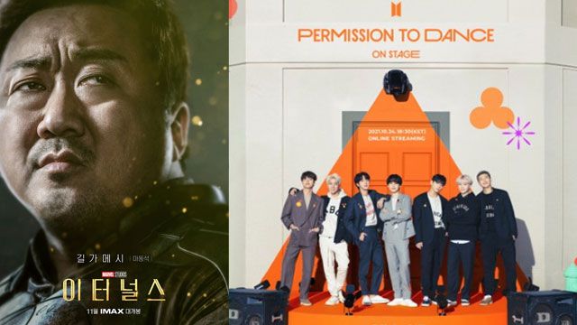 배우 마동석이 나온 이터널스 공식 포스터(왼쪽)와 영화 OST에 참여하는 방탄소년단(BTS) /디즈니컴퍼니·빅히트뮤직