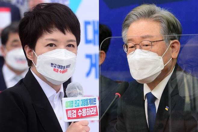 (왼쪽부터) 김은혜 국민의힘 의원, 이재명 더불어민주당 대선 후보 / 사진=국회사진기자단