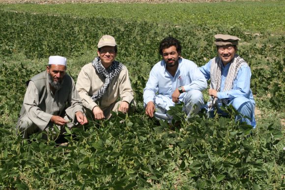 제33회 아산상 사회봉사상 권순영 대표(왼쪽에서 두 번째)가 아프가니스탄 콩 농장에서 현지 농부들과 함께 기념 촬영을 하고 있다. [사진=아산사회복지재단]