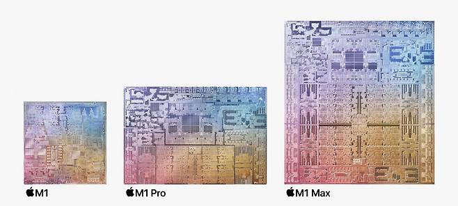 애플은 미국 시각으로 지난 18일 자사의 고성능 노트북 ‘맥북 프로’ 신모델을 발표했다. 이 모델에는 자체 개발 프로세서  ‘M1 프로’와 ‘M1 맥스’가 탑재됐다. 기존 프로세서 M1에 비해 성능이 크게 향상됐으나 그만큼 프로세서 크기도 커졌다. /애플 동영상 캡처