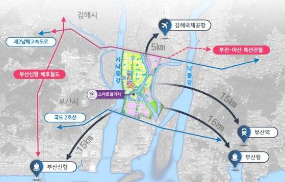 부산 강서구 명지동 3000-2 일원 에코델타 스마트빌리지 위치도. 연합뉴스