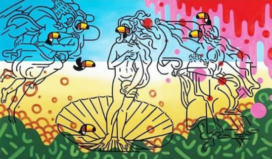 현지너리가 산드로 보티첼리의 대표작 '비너스의 탄생'을 오마주한 작품.
