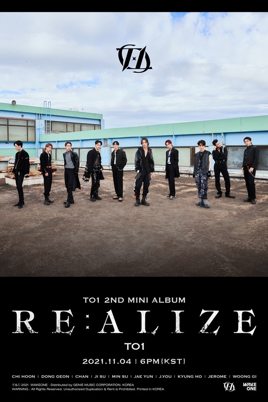 TO1 (Chi Hoon, The same conditions, Chan, JiSoo, Minsoo, Jae Yoon, The, Guard, Jerome, Woonggi) unveiled its second Mini album RE:ALIZE (Lee: Alise) version of REAL X through official SNS at 0:00 on the 24th.The released version of REAL X Poster shows TO1 showing an overwhelming 10-color black charisma with 10 people in the background of the rooftop of the building.TO1 has a sense of unity in black costumes such as leather jackets and shirts, and has given chic yet intense points with suspenders, ties, chains and accessories.In particular, TO1 has become more mature and attracted the attention of global fans by showing ripe masculinity and charisma.In addition to the wide concept digestion power, the expectation of comeback is also amplified by the appearance of TO1 which has returned to upgraded visuals.The second Mini album RE:ALIZE (Lee: Alise) is a god that will be released in about six months after the RE:BORN (Lee: Bon) released by TO1 in May.It is an album that contains the evolved identity of TO1 and will write a powerful growth story of TO1 that leaps toward a rough world.TO1, which unveiled all of the REAL X versions of individual and group posters, is expected to show a different look through various concepts such as LIE X version and MIX version in the future.On the other hand, TO1s mini-title RE:ALIZE will be released on various online music sites at 6 pm on November 4.Photo: Wake One
