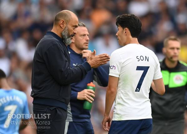 누누 산투 감독(왼쪽), 손흥민(이상 토트넘홋스퍼). 게티이미지코리아