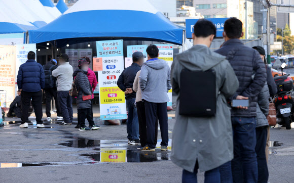 코로나19 검사로 시작하는 월요일 - 25일 서울역 광장에 마련된 신종 코로나바이러스 감염증(코로나19) 임시 선별검사소에서 시민들이 검사를 위해 대기하고 있다. 2021.10.25 연합뉴스