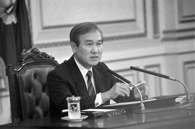 1990년 10월 13일 민생치안 확립을 위한 '범죄와의 전쟁'을 선포하는 노태우 전 대통령. 2021.10.26연합뉴스
