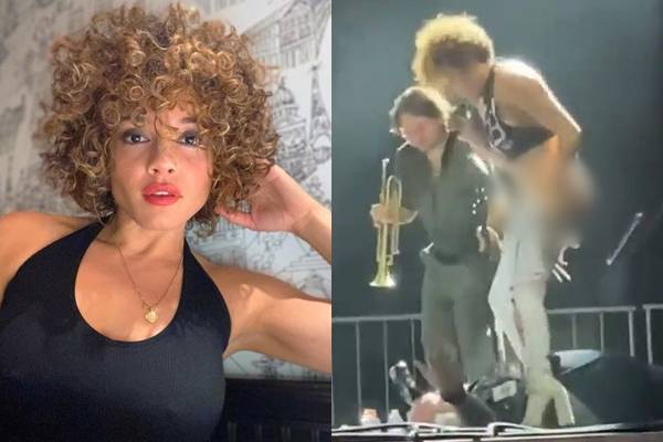 미국 록밴드 ‘브라스 어게인스트’의 보컬 소피아 유리스타(Sophia Urista)가 공연 도중 남성 관객의 얼굴에 소변을 봤다. 인스타그램, 유튜브 갈무리