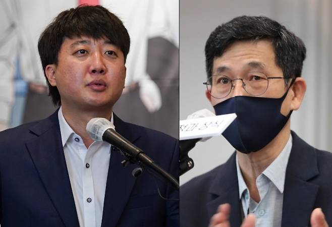 국민의힘 이준석 대표(왼쪽)과 진중권 전 동양대 교수. 사진=임형택 기자, 연합뉴스