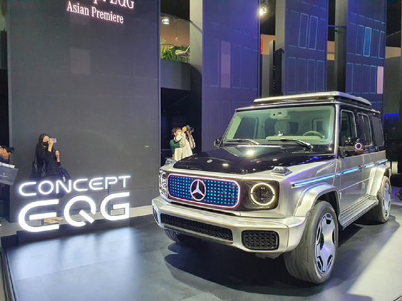 메르세데스-벤츠의 대표 SUV G클래스 전기차 버전인 컨셉트카 'EQG(The Concept EQG)'. [사진=오유진 기자]