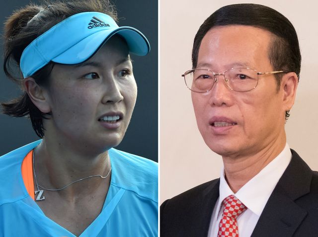 중국의 전직 테니스 국가대표 펑솨이(왼쪽)와 장가오리 전 부총리. AFP연합뉴스