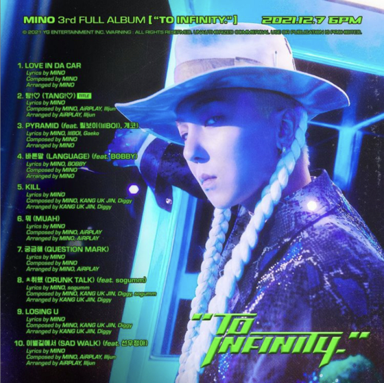 The track list for Mino's third full-length album, ″To Infinity.″ [SCREEN CAPTURE]