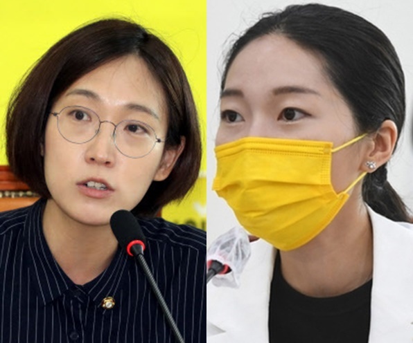 장혜영 정의당 의원(왼쪽), 강민진 청년정의당 대표. 연합뉴스·뉴시스