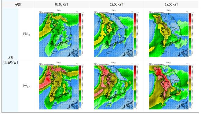 7일 기준 미세먼지 모델 예측 결과. 자료 한국환경공단 에어코리아
