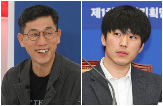 진중권(왼쪽) 전 동양대학교 교수와 프로게이머 출신 황희두 전 민주연구원 이사. 연합뉴스