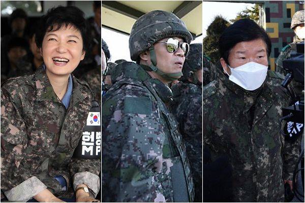 전방 비무장지대(DMZ)를 방문한 정치인들. 왼쪽부터 2012년 당시 새누리당 대통령 경선 후보, 2018년 당시 임종석 대통령 비서실장, 지난 20일 박병석 국회의장./연합뉴스